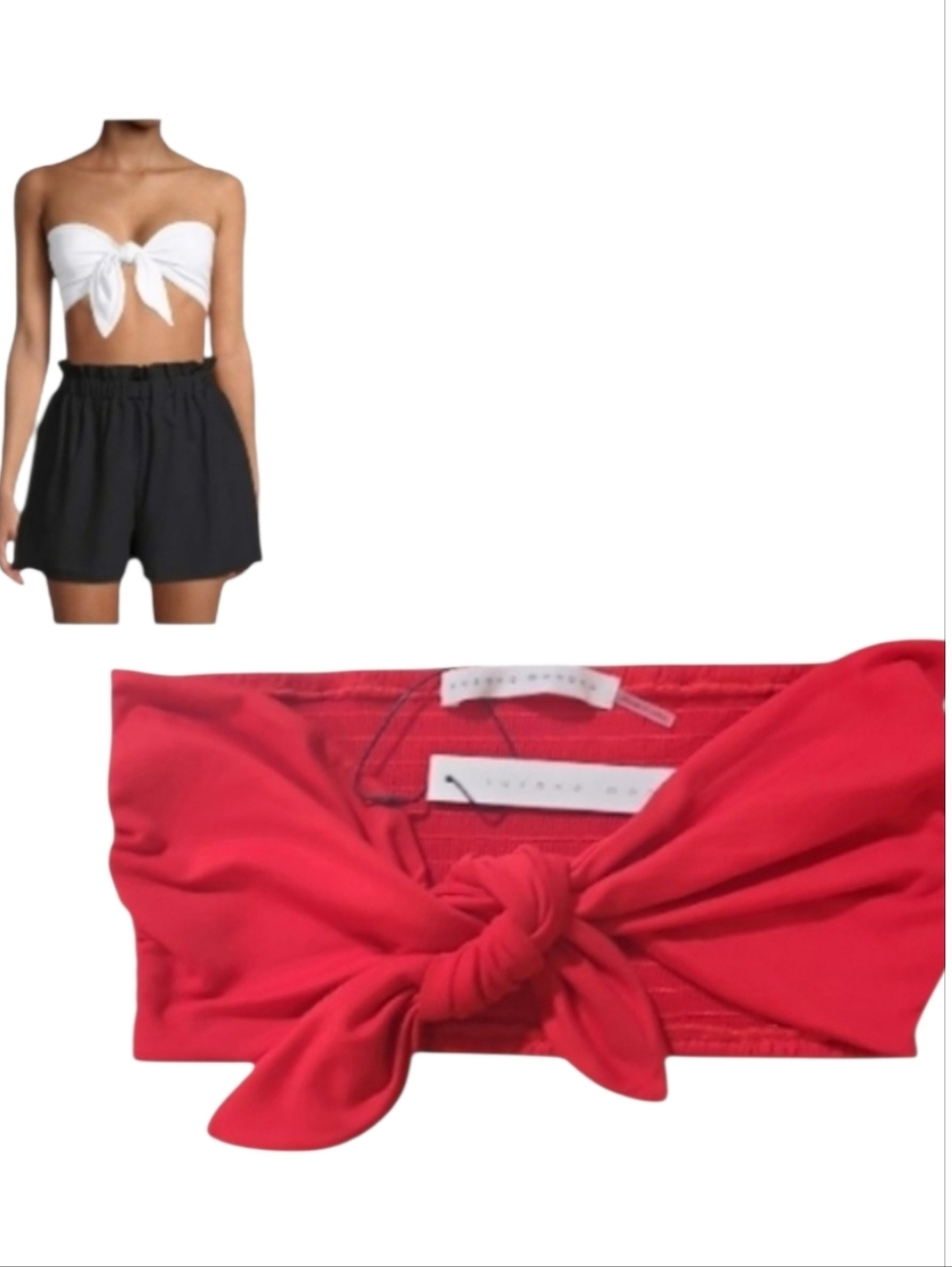 NWT Susana Monaco Red Bow Front Bandeau Crop Top Tie Knot Strapless sz S
